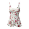 new fashion Women Vintage floral print camis tops ladies sexy sleeveless slim pleated tops plus size