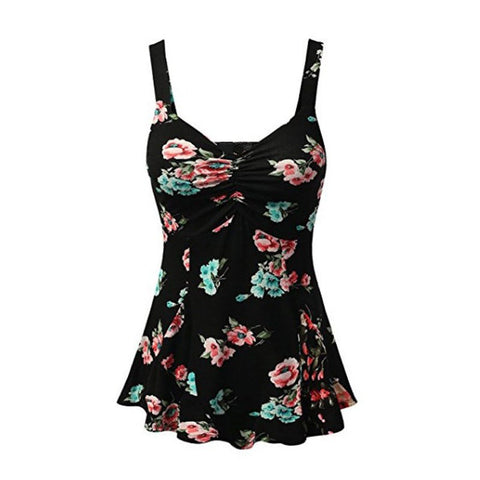 new fashion Women Vintage floral print camis tops ladies sexy sleeveless slim pleated tops plus size