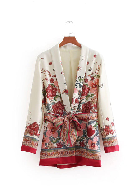 2022 Autumn Fashion Indie Folk White Blazer Feminino Floral Printed Jacket Women Coat Ladies Suits Blaser Mujer Workwear