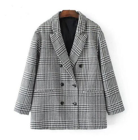2022 Autumn Fashion Plaid Blazer for Women Casual Outwear Double Breasted  workwear Blazer female Coat