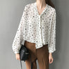 2022 Autumn Long Sleeve Polka Dot Chiffon Blouse Women White Vintage V Neck Femme Shirts Black Formal Working Tops Streetwears