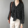 2022 Autumn Long Sleeve Polka Dot Chiffon Blouse Women White Vintage V Neck Femme Shirts Black Formal Working Tops Streetwears