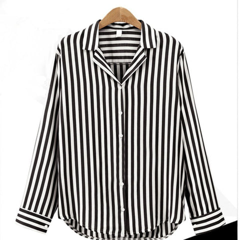 2022 Autumn Striped Button Women Tops And Blouses Flower V-neck Long Sleeve Work Shirts Women Office Tops Blouse For Business