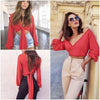 2022 Autumn Summer Sexy Women Blouse Deep Veck Backless Bow Shirts Solid Women Crop Tops Clubwear Long Sleeve Nightclub Wear