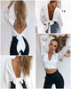 2022 Autumn Summer Sexy Women Blouse Deep Veck Backless Bow Shirts Solid Women Crop Tops Clubwear Long Sleeve Nightclub Wear