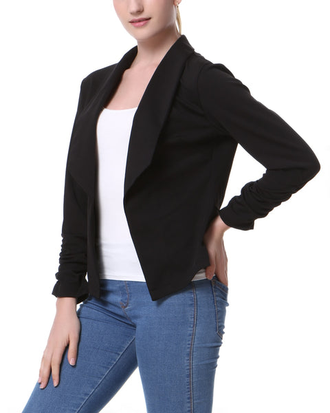 Autumn Women Blazer Jacket female Casual Work Office Open Front Cardigan Blazer Woman Winter Short Jacket Ladies Black/Blue