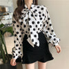 2023  Autumn Women Polka Dot Blouses Sweety Girl Chiffon Shirt Spring Elegant Long Sleeve Bow Tie Blusas Ladies Basic Tops WZ633