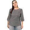 2022 Autumn Womens Tops And Blouses Big Sizes Black Plaid Tunic Tops Female O Neck Three Quarter Sleeve Casual Blouse Shirts