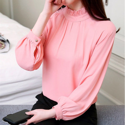 2022 Autumn Womens Tops And Blouses Long Sleeve White Pink Chiffon Blouse Women Shirts Ladies Office Plus Size Blusa Feminina
