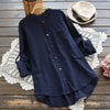 2022 Autumn Women O Neck Long Sleeve Buttons Down Blouse Vintage Solid Loose Work Shirt Party Long Top Blusa Plus Size
