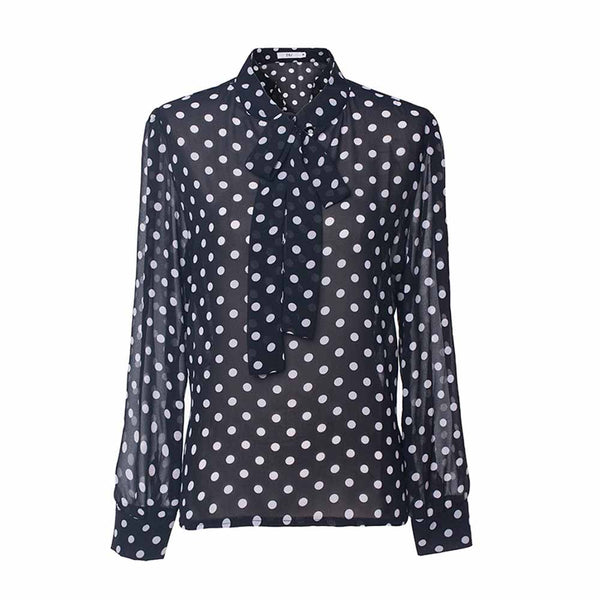 2022 Autumn sweet vintage shirt bow polka dots print straight long sleeve youth temperament fashion girl retro style chic shirts