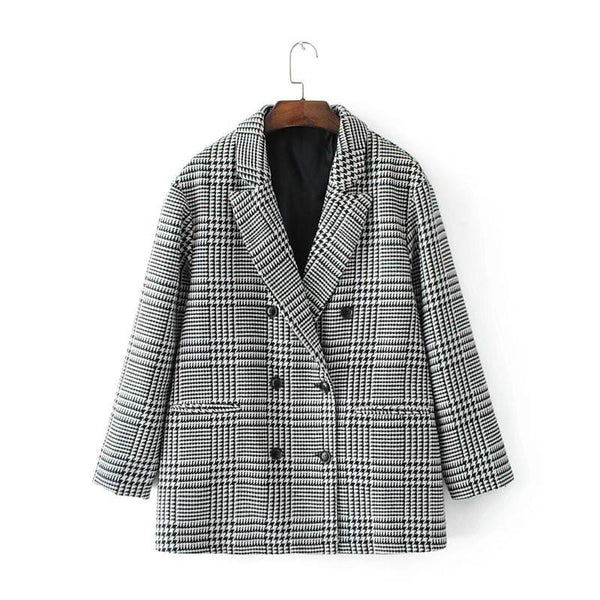 Autumn winter Vintage Casual Loose Double Breasted Blazer Winter Suits Europe Style Women Blazers And Jackets Plaid Tops