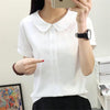 2023 Blus Wanita Musim Panas Wanita Atasan Lengan Pendek Kasual Chiffon Blus Wanita Pakaian Kerja Solid Putih Kemeja Kantor PZ483