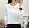 2023 Blus Wanita Musim Panas Wanita Atasan Lengan Pendek Kasual Chiffon Blus Wanita Pakaian Kerja Solid Putih Kemeja Kantor PZ483