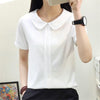 2023 Blus Wanita Musim Panas Wanita Atasan Lengan Pendek Kasual Chiffon Blus Wanita Pakaian Kerja Solid Putih Kemeja Kantor PZ483