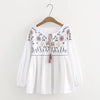 White Blouse Blusas Female Women Tops Flower Embroidery Cotton Linen Women Blouses Vintage Women Shirts
