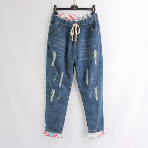 Boyfriend Denim Jeans for Women Mid Waist Straight Pants Woman Ladies Ripped Loose Mom Jeans Girls Jean Pants Plus Size