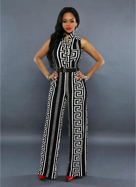 Casual Straight with Sashes Jumpsuit striped african office work long Trousers coveralls fashionable macacao for women suit