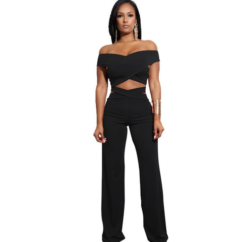 Casual Women Summer autumn Crop Top And Pants two Piece set Sexy Female Clothing Set Bandage off shoulder bodycon Jumpsuits