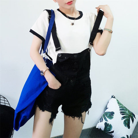 Casual jeans overalls Summer rompers Womens pink playsuits Fashion Deni overalls Femme Hole botto jeans shorts jumpsuit