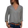 Chiffon Blouse Women Long Sleeve Shirt Fashion V Neck Slim Solid Top Elegant Ladies Office Blouse Plus Size Casual Blusas