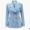 Early Autumn New Luxury Rhinestone Double Breasted Shoulder Pad Slim Fit Wild Blazer Black & Blue Color