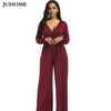 Elastic women autumn winter wide leg Jumpsuits black blue tunic elegant Overalls rompers long sleeve ladies office macacao