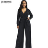 Elastic women autumn winter wide leg Jumpsuits black blue tunic elegant Overalls rompers long sleeve ladies office macacao