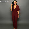 Elegant FASHION Ruffles autumn Summer Female jumpsuits sexy backless v neck long pants macacao black red women clothing