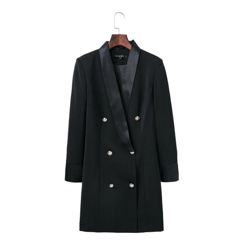 Elegant  Double Breasted Long Blazer Suit Femme Spring Autumn Slim Black Ladies Blazers Women Coat Jacket Casual Outwear