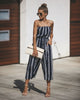 Elegant Striped Sexy Rompers Women Bandeau Jumpsuit Sleeveless Strapless Backless Casual Wide legs Playsuits Bodysuits