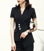 Elegant Women Blazer Business Casual Outer Wear Female Outfits Women's Work Jacket Short Sleeves Asymmetrical Office Blazer