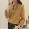 Elegant long sleeve women slim shirt spring fashion colthes bow chiffon blouse office ladies formal plus size tops Yellow