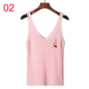 Embroidery Knitted Tank Tops Womens Fashion Sexy V-neck Camis High Elasticity Casual Tank Top Female Cherry Camis Summer
