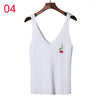 Embroidery Knitted Tank Tops Womens Fashion Sexy V-neck Camis High Elasticity Casual Tank Top Female Cherry Camis Summer