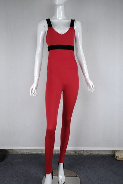 European Stand Women New Backless Casual Jumpsuit Movement Piece Bodysuit Fashion Red Sexy Sporting Playsuit