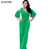 Fashion Femme Summer autumn Jumpsuit Rompers Elegant V-Neck tunic Slim Sashes Women plus size loose long Wide leg Overalls
