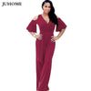Fashion Femme Summer autumn Jumpsuit Rompers Elegant V-Neck tunic Slim Sashes Women plus size loose long Wide leg Overalls