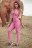 Fashion Mesh Sporting Bodysuit Women Fitness Stretch Sexy Jumpsuits Backless Candy Pink Black Patchwork Hollow Out Playsuit