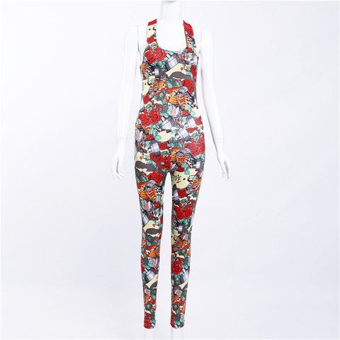 Fashion Print Camouflage Sexy Sporting Playsuit European Stand Women New Backless Casual Jumpsuit Movement Piece Bodysuit