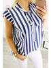 Fashion Sexy V-Neck Bow Tie Striped Shirt Women Blouse Ruffles Sleeveless Vest Shirts For Women Summer Top Blusas