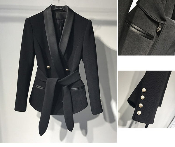Fashion Slim Fit Blazer Women Jackets Womens Black Ladies Blazer Office Jacket Elegant Female Dboule Breasted Button