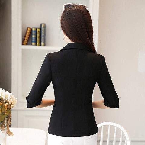 Fashion Small Suit Women Spring Summer Korean A Buckle Temperament  3 Quarter Sleeve Blazer Jacket Office Lady
