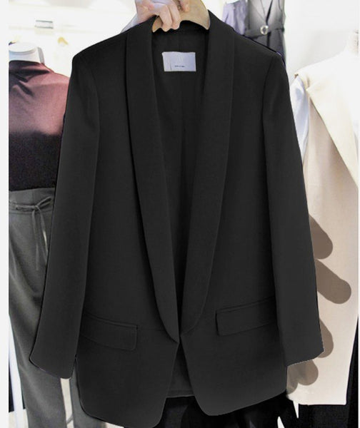 Fashion Spring and Autumn  Ladies One Button Small Suit Blazer Women Solid Color Medium Long Jacket Shawl Collar Outwear