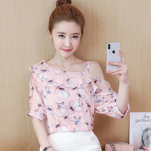 2022 Fashion Summer Blouses Women Shirts Plus Size Floral Tops Ladies Short Sleeve Chiffon Blusas Feminina Ruffled Blouse Mujer