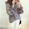 2022 Fashion V Neck Chiffon Blouse Tops Shirt Women Strip Ladies Tops Long Sleeve Blouse Lantern Sleeve Korean Style Office Lady