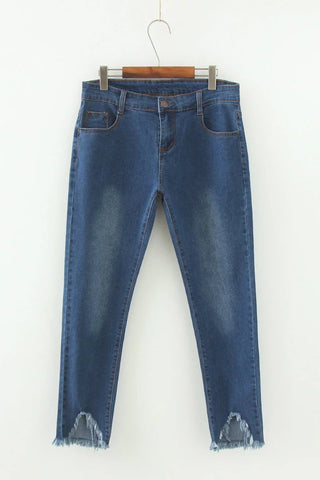 Fashion Women Jeans Blue/Gray High Waist Casual Denim Ankle Ripped Hole Pencil Pants Jeans Trousers Female Plus Size XL~5XL