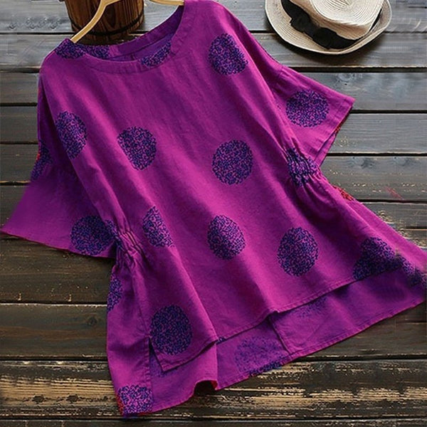 Fashion Women Summer Casual Blouse Short Sleeve Boho Floral Printed Shirt Loose Elastic Waist Blusas Chemise Plus Size 5XL