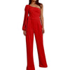 Fashion Women Tie Waist One Shoulder Sexy Jumpsuit Rompers Sleeveless Wide Leg Pant Casual Playsuit