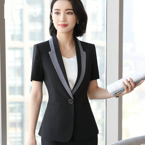 Fashion women blazer Business summer formal V Neck short sleeve jackets office ladies plus size 3XL work wear black blazer